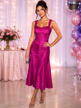 Rare Vintage 90’s Jessica McClintock Fuchsia Silky Corset Mermaid Dress Size 12